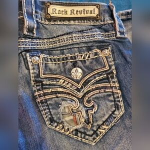 Rock Revival RAVEN skinny Distressed Blue Jeans with Embroidered Pocket